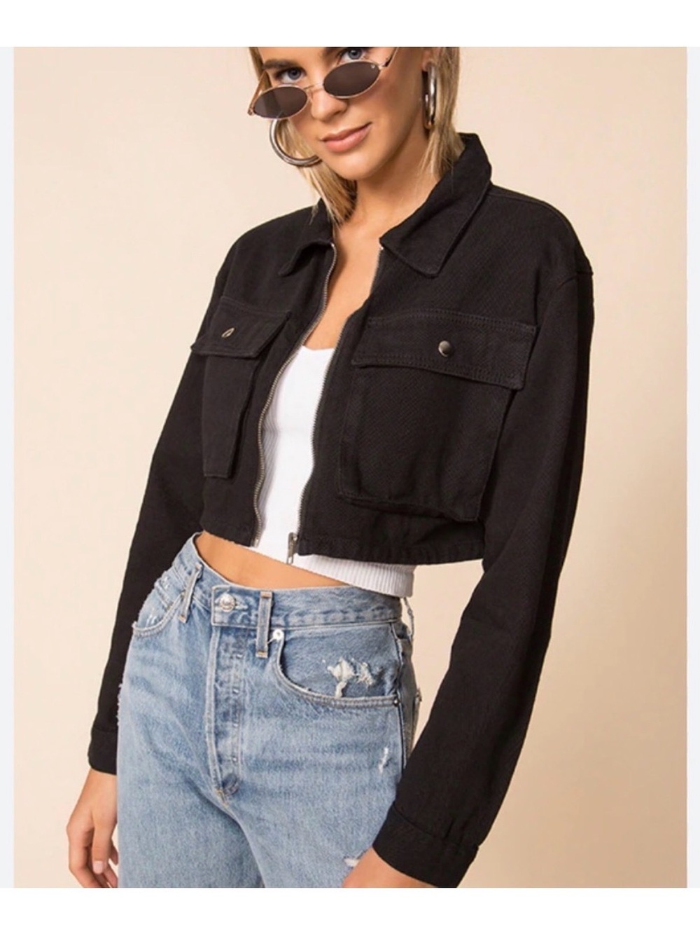 SUPERDOWN BLACK CROPPED DENIM JACKET